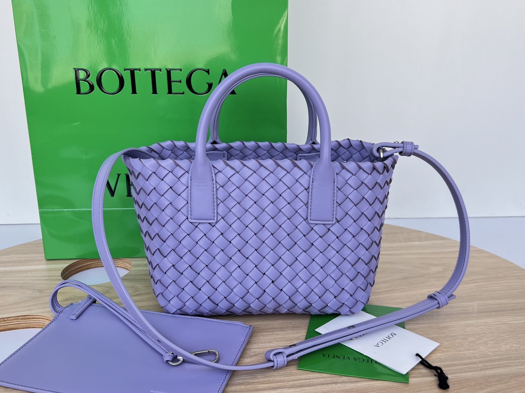 Mini Cabat Intreccio Leather Tote Blue Purple